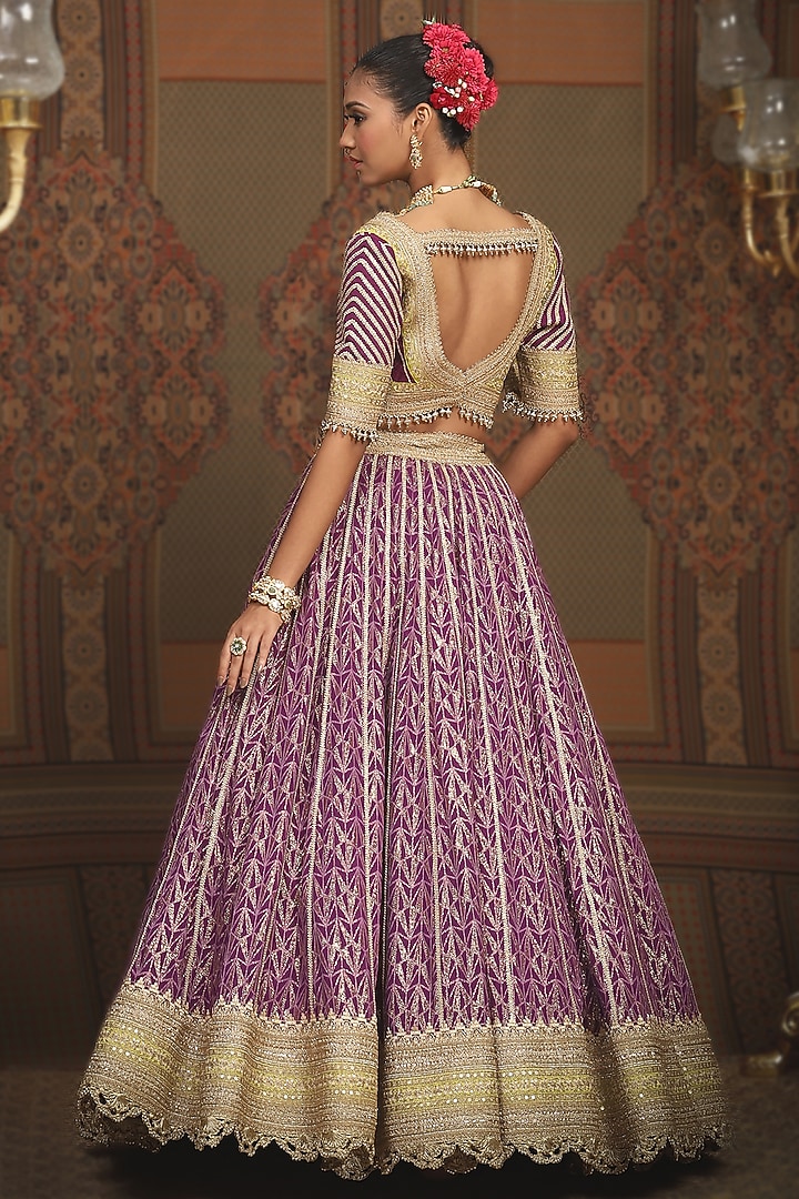 Purple Cotton Shimmer Chanderi Gota Embroidered Wedding Lehenga Set by Shikhar Sharma at Pernia's Pop Up Shop
