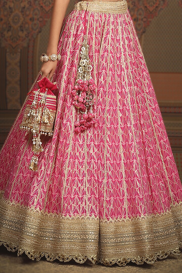 Rani Pink Cotton Shimmer Chanderi Gota Embroidered Wedding Lehenga Set by Shikhar Sharma at Pernia's Pop Up Shop