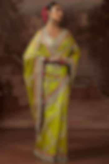 Lemon Green & Rani Pink Silk Organa Gota Embroidered Wedding Saree Set by Shikhar Sharma at Pernia's Pop Up Shop