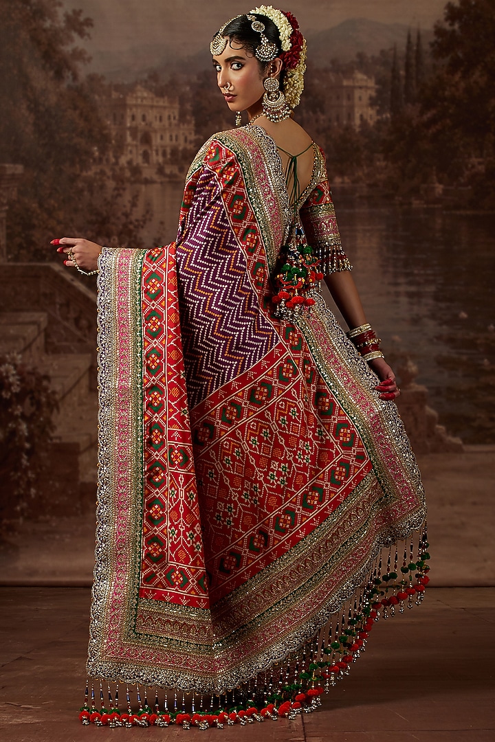 Multi-Colored Silk Patola Printed & Scalloped Embroidered Reception Saree Set by Shikhar Sharma at Pernia's Pop Up Shop