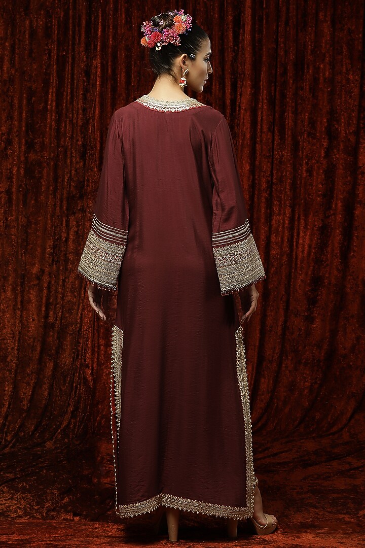 Red & Maroon Embroidered Kaftan by Shikhar Sharma at Pernia's Pop Up Shop