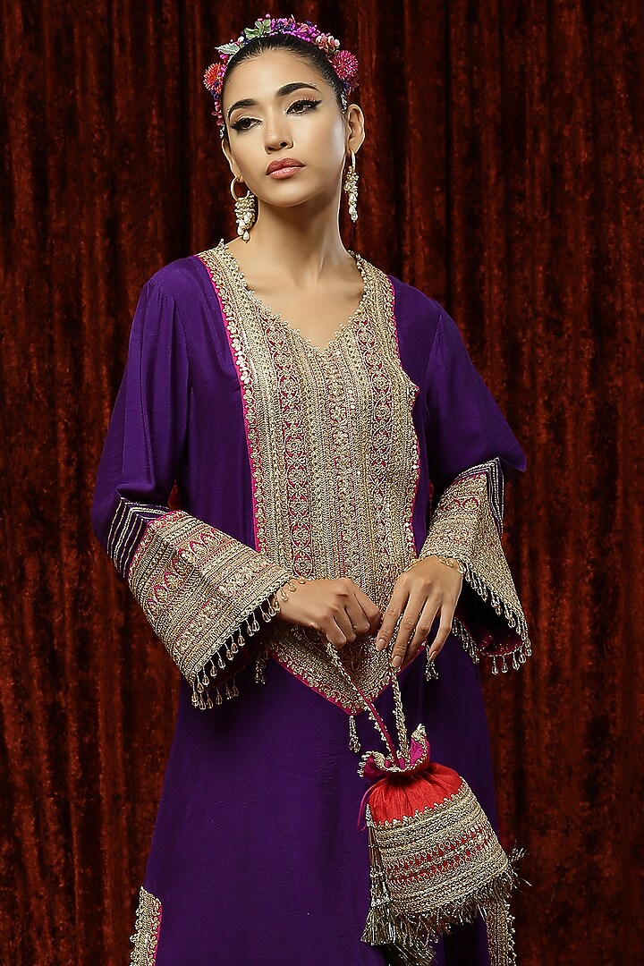 Red & Purple Embroidered Kaftan by Shikhar Sharma at Pernia's Pop Up Shop