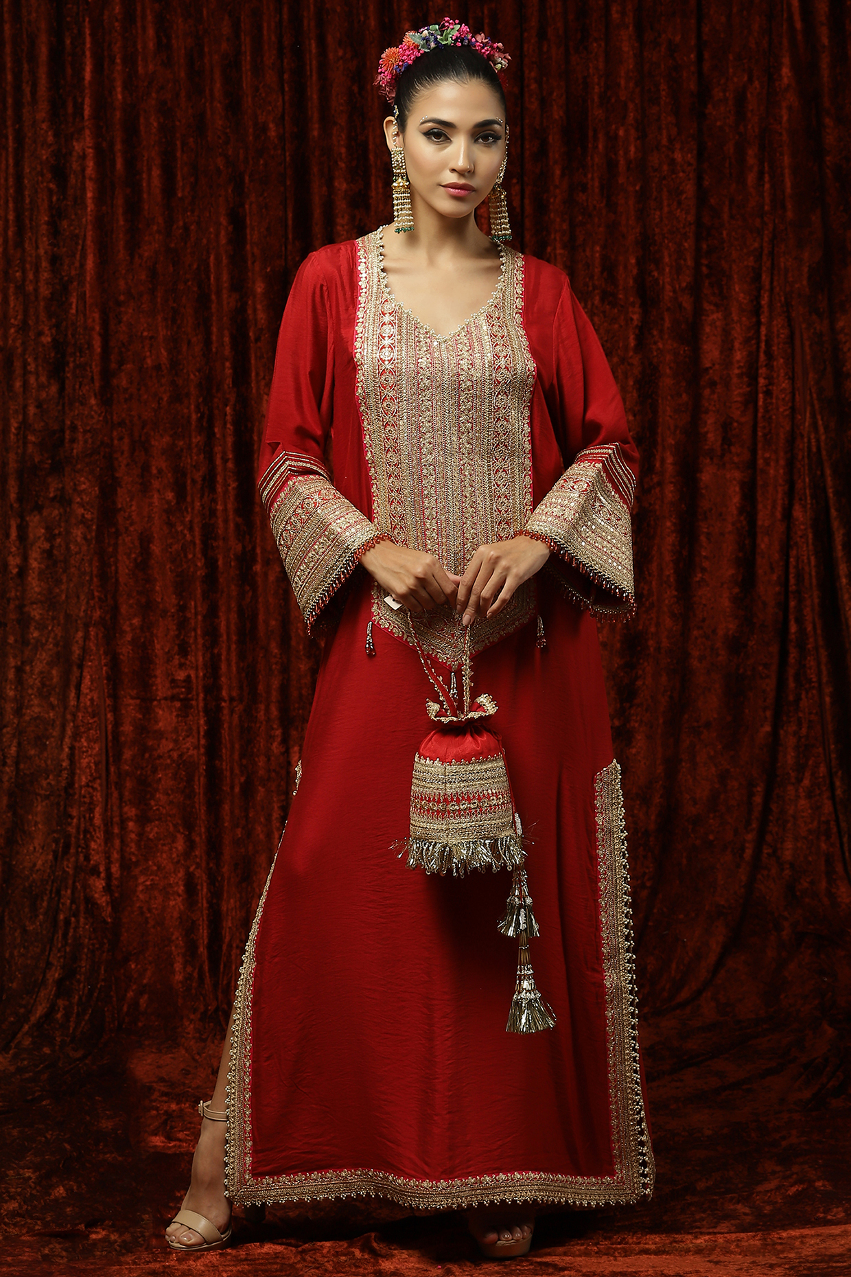 Red & Rani Pink Embroidered Kaftan by Shikhar Sharma at Pernia's Pop Up Shop