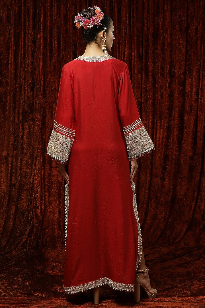 Red & Rani Pink Embroidered Kaftan by Shikhar Sharma at Pernia's Pop Up Shop