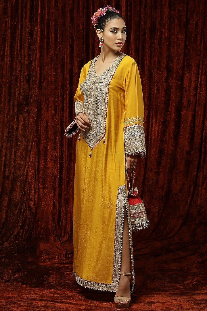 Sunset Yellow Embroidered Kaftan by Shikhar Sharma at Pernia's Pop Up Shop
