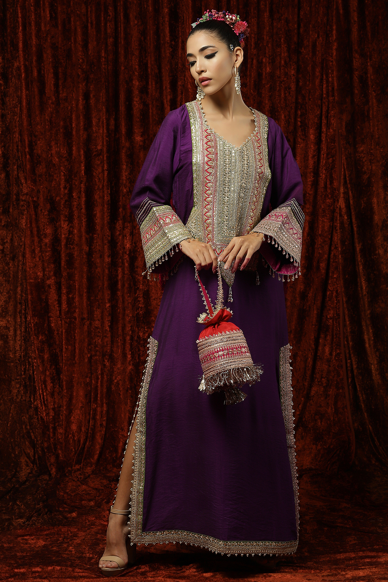 Purple Embroidered Kaftan by Shikhar Sharma at Pernia's Pop Up Shop