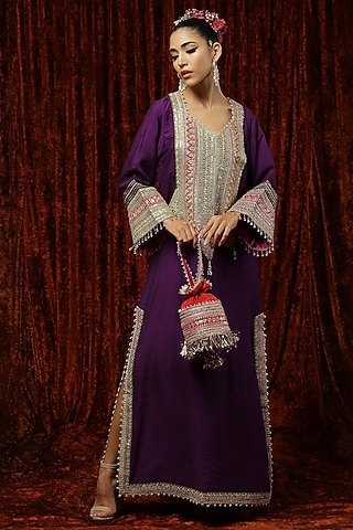Purple Embroidered Kaftan by Shikhar Sharma