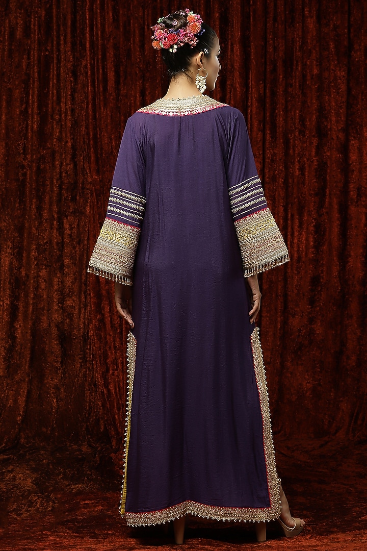 Purple Silk Embroidered Kaftan by Shikhar Sharma at Pernia's Pop Up Shop