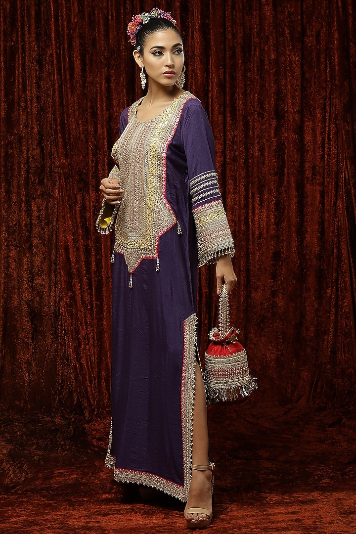 Purple Silk Embroidered Kaftan by Shikhar Sharma at Pernia's Pop Up Shop