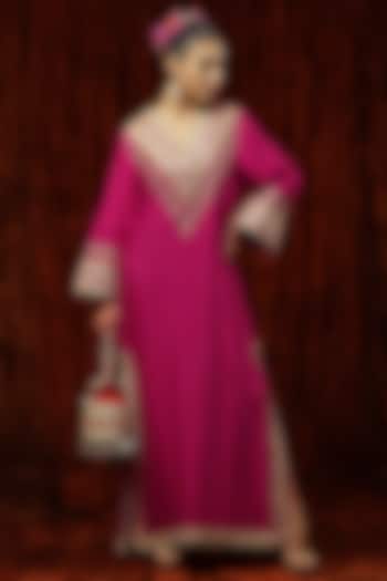 Red & Rani Pink Silk Embroidered Kaftan by Shikhar Sharma at Pernia's Pop Up Shop