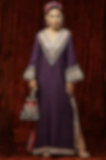Dusty Purple & Rust Pink Embroidered Kaftan by Shikhar Sharma at Pernia's Pop Up Shop