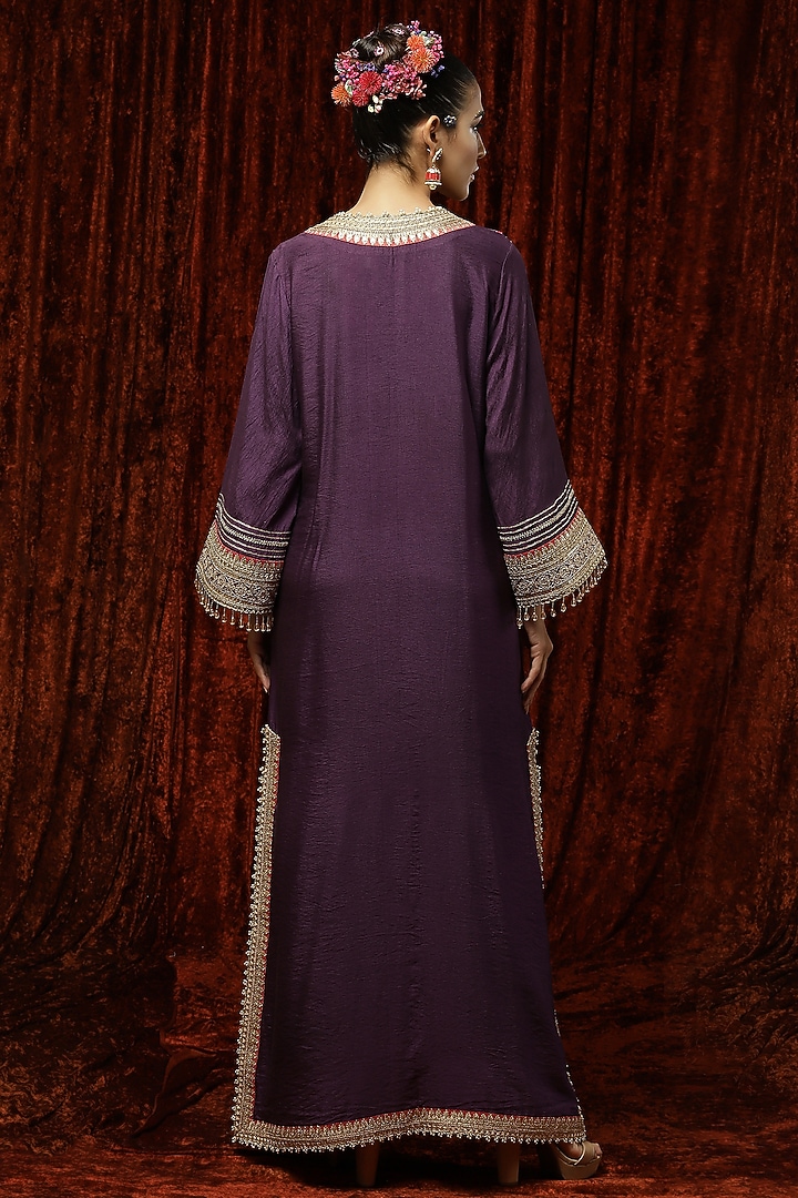 Dusty Purple & Rust Pink Embroidered Kaftan by Shikhar Sharma at Pernia's Pop Up Shop