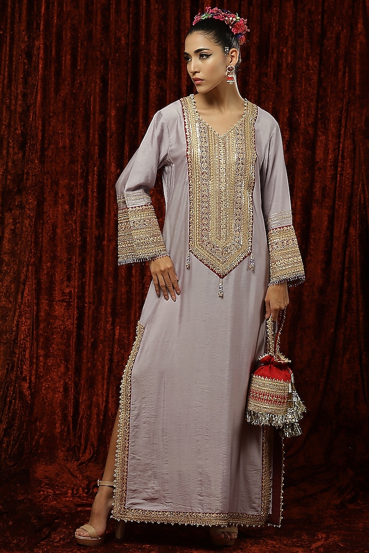 Lilac & Maroon Embroidered Kaftan by Shikhar Sharma at Pernia's Pop Up Shop
