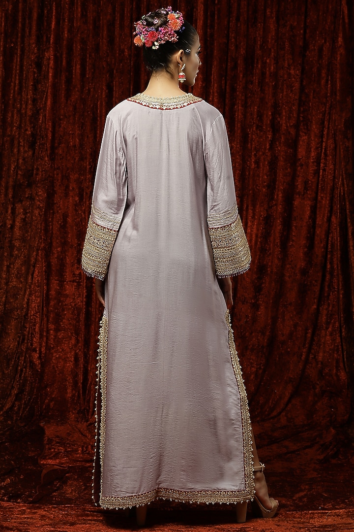 Lilac & Maroon Embroidered Kaftan by Shikhar Sharma at Pernia's Pop Up Shop