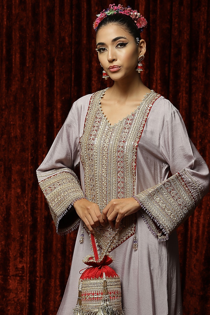 Lilac & Maroon Embroidered Kaftan by Shikhar Sharma at Pernia's Pop Up Shop