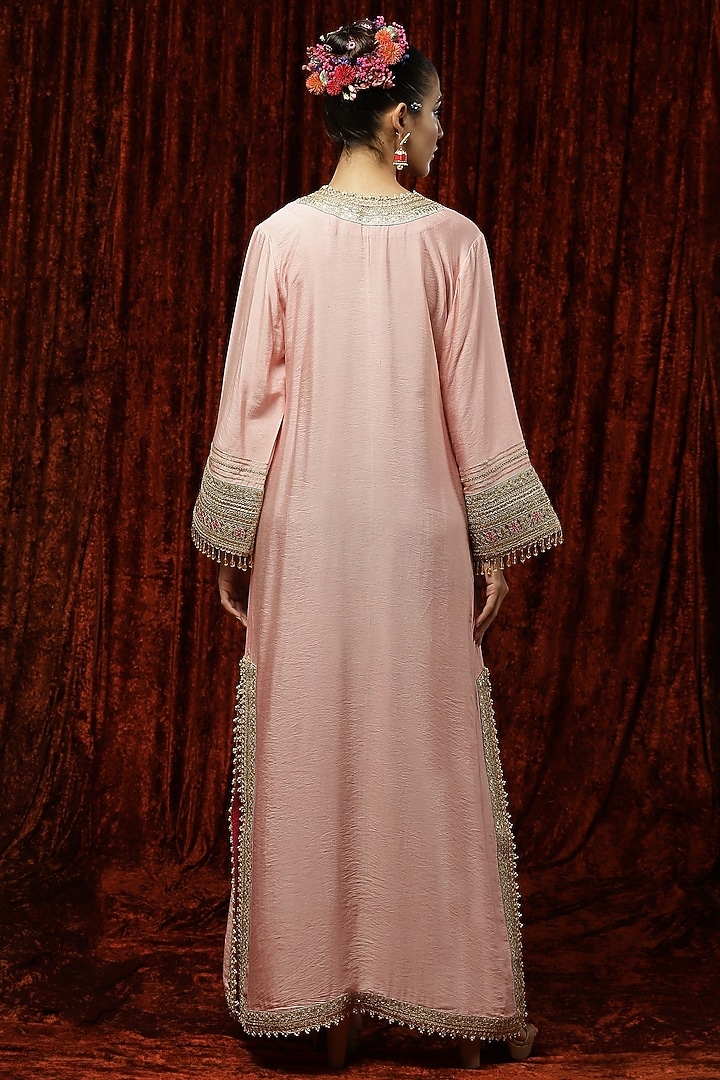 Baby Pink Embroidered Kurta Kaftan by Shikhar Sharma at Pernia's Pop Up Shop