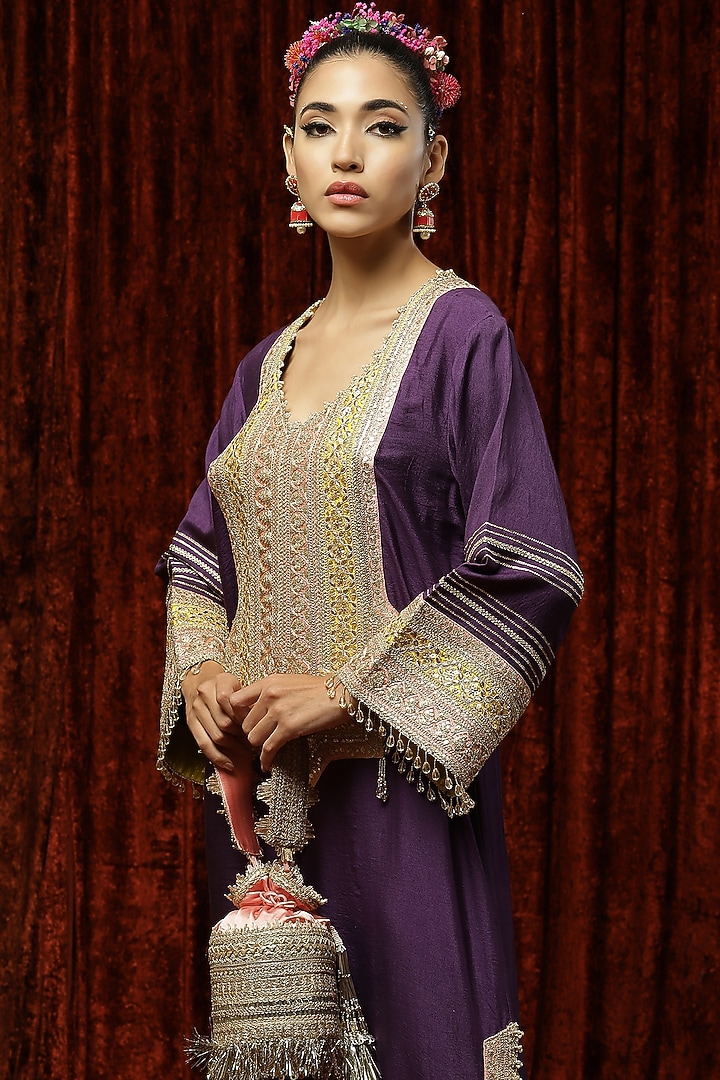 Purple Embroidered Kurta Kaftan by Shikhar Sharma at Pernia's Pop Up Shop