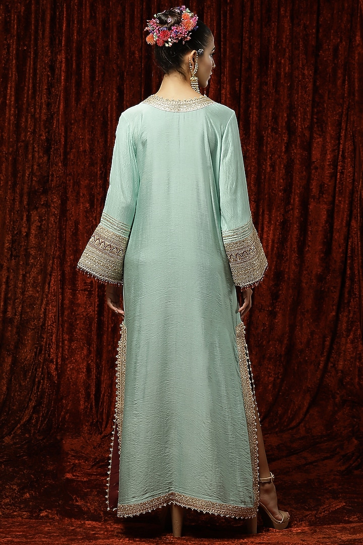 Sea Green Embroidered Kurta Kaftan by Shikhar Sharma at Pernia's Pop Up Shop