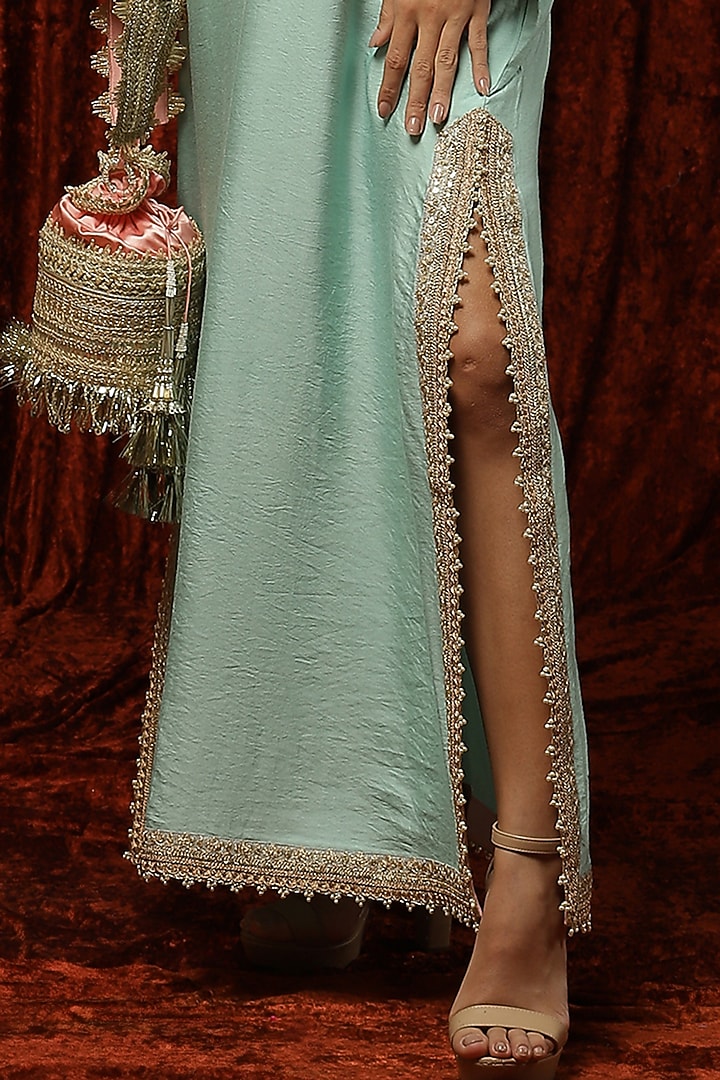 Sea Green Machine Embroidered Kurta Kaftan by Shikhar Sharma at Pernia's Pop Up Shop