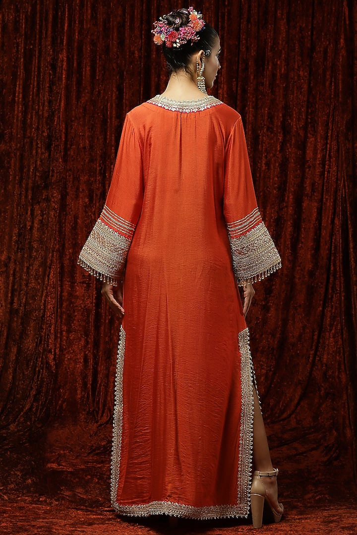Orange Embroidered Kurta Kaftan by Shikhar Sharma at Pernia's Pop Up Shop