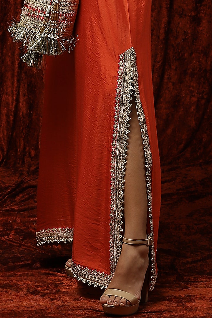 Orange Embroidered Kurta Kaftan by Shikhar Sharma at Pernia's Pop Up Shop