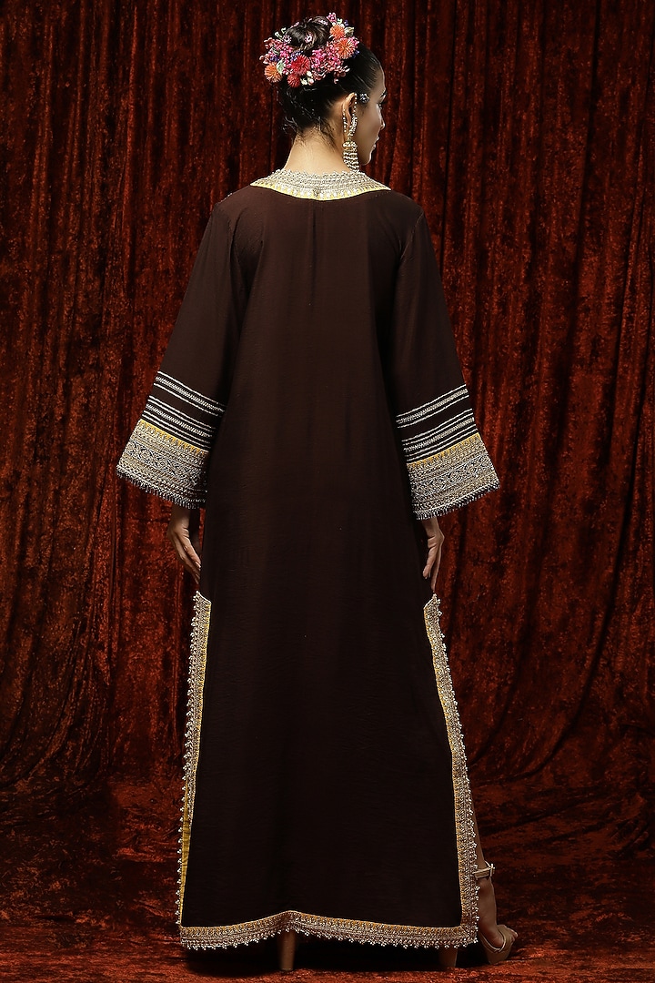 Brown Embroidered Kurta Kaftan by Shikhar Sharma at Pernia's Pop Up Shop