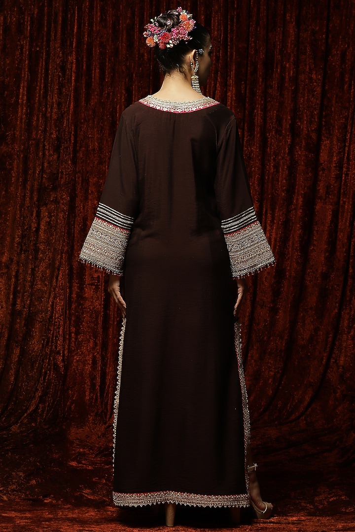 Brown Machine Embroidered Kurta Kaftan by Shikhar Sharma at Pernia's Pop Up Shop