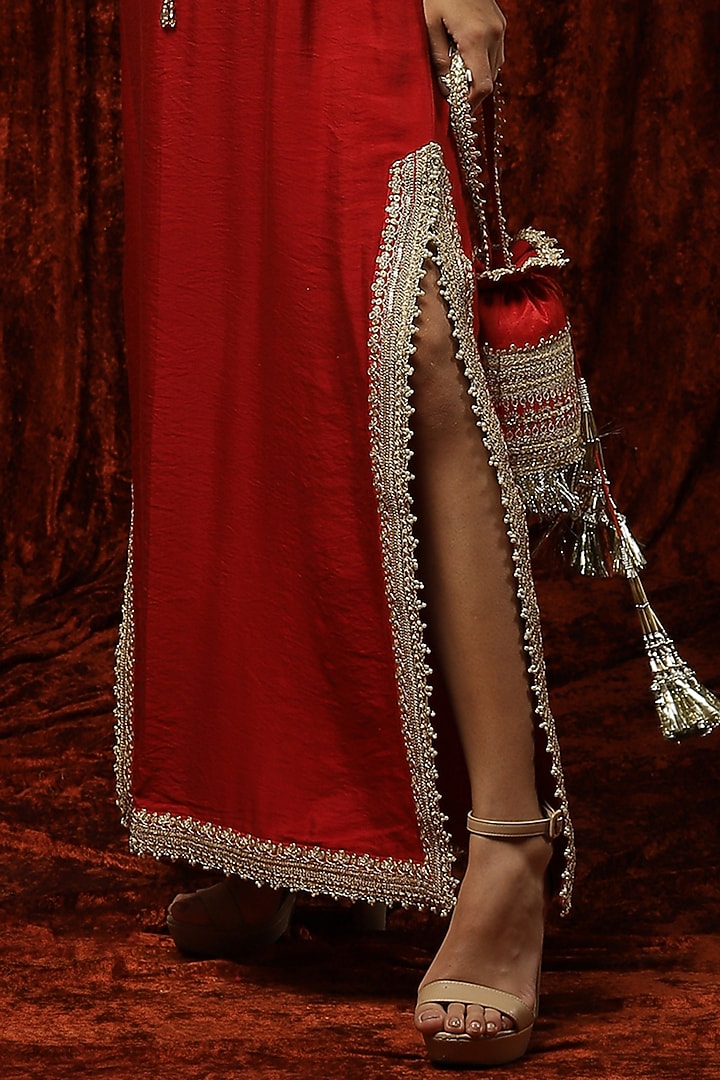 Red Embroidered Kurta Kaftan by Shikhar Sharma at Pernia's Pop Up Shop