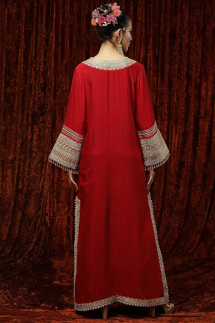 Red Kurta Kaftan With Embroidery by Shikhar Sharma at Pernia's Pop Up Shop