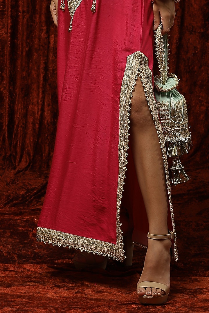 Red Kurta Kaftan With Machine Embroidery by Shikhar Sharma at Pernia's Pop Up Shop