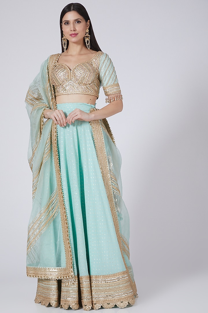 Sea Green Embroidered Wedding Lehenga Set by Shikhar Sharma at Pernia's Pop Up Shop