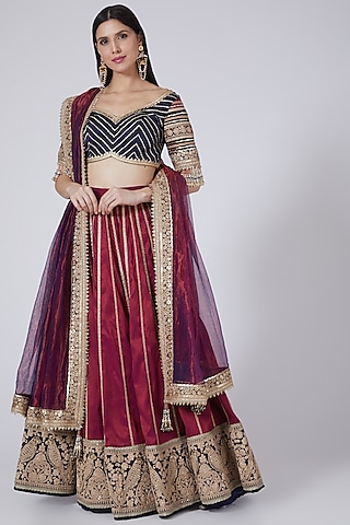 Jamuni Double Tonal Silk Hand & Machine Embroidered Lehenga Set by Shikhar Sharma
