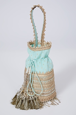 Sea Green Machine Embroidered Potli by Shikhar Sharma