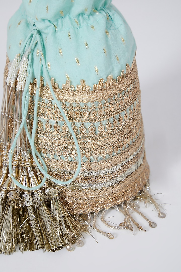 Sea Green Machine Embroidered Potli by Shikhar Sharma at Pernia's Pop Up Shop