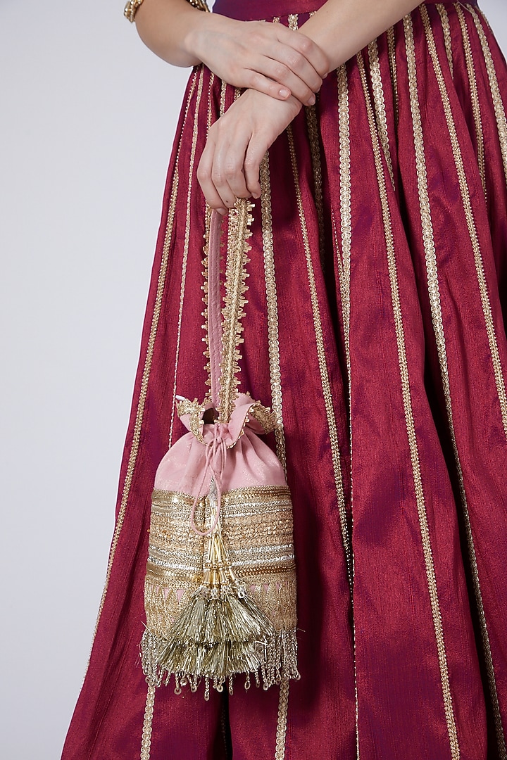 Pink Machine Embroidered Potli by Shikhar Sharma at Pernia's Pop Up Shop