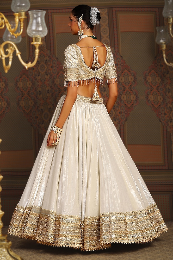 Silver & Grey Cotton Shimmer Chanderi Gota Embroidered Wedding Lehenga Set by Shikhar Sharma at Pernia's Pop Up Shop