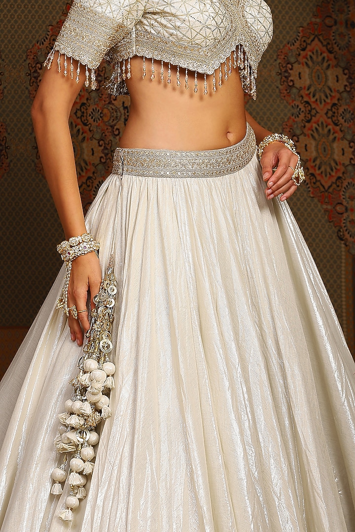 Silver & Grey Cotton Shimmer Chanderi Gota Embroidered Wedding Lehenga Set by Shikhar Sharma at Pernia's Pop Up Shop