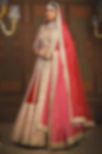 Red & Rani Pink Silk Chanderi Gota Embroidered Kalidar Bridal Lehenga Set by Shikhar Sharma at Pernia's Pop Up Shop