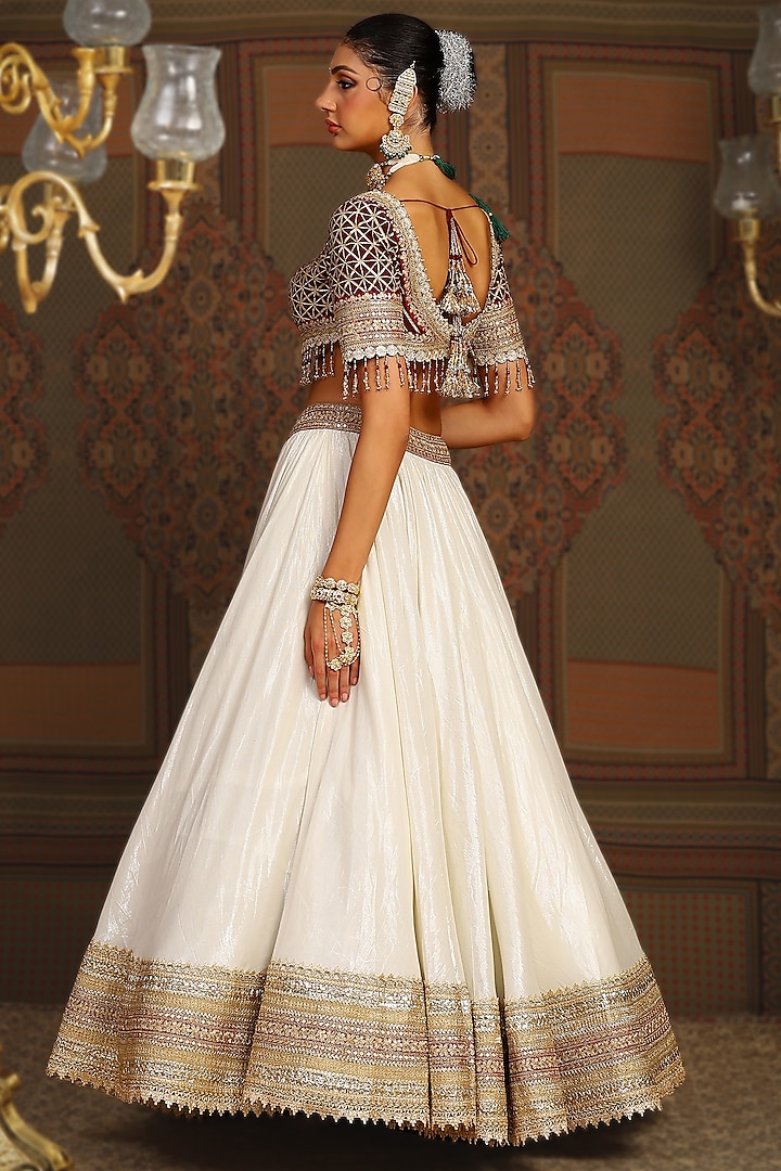 Silver Cotton Shimmer Chanderi Gota Embroidered Wedding Lehenga Set by Shikhar Sharma at Pernia's Pop Up Shop