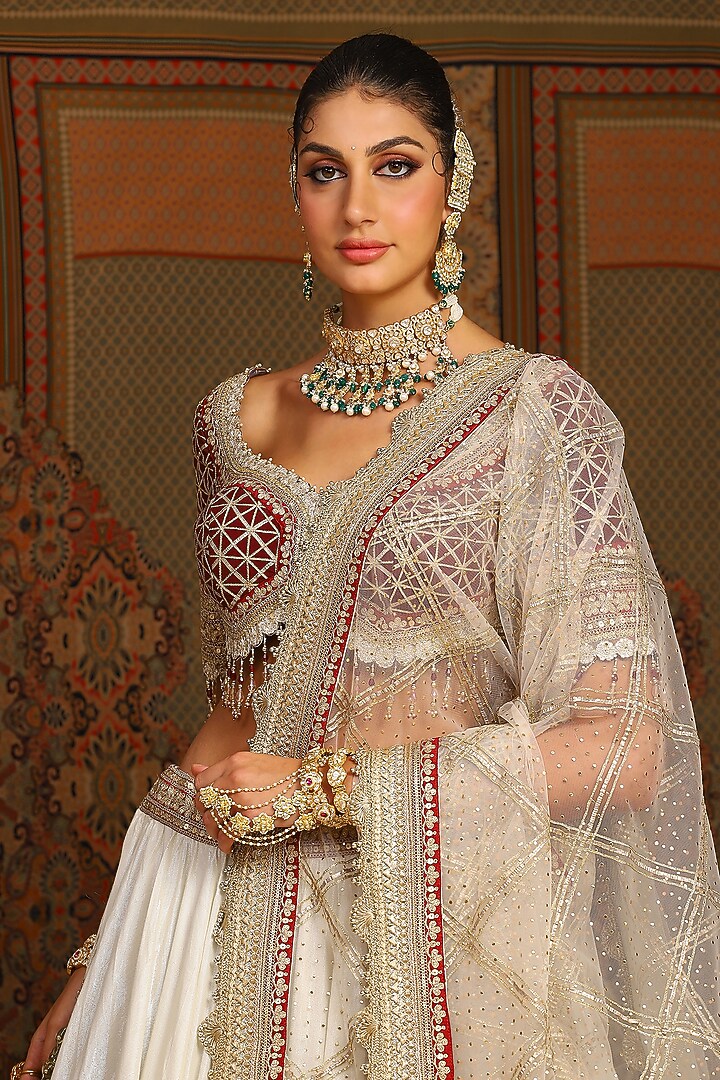 Silver Cotton Shimmer Chanderi Gota Embroidered Wedding Lehenga Set by Shikhar Sharma at Pernia's Pop Up Shop