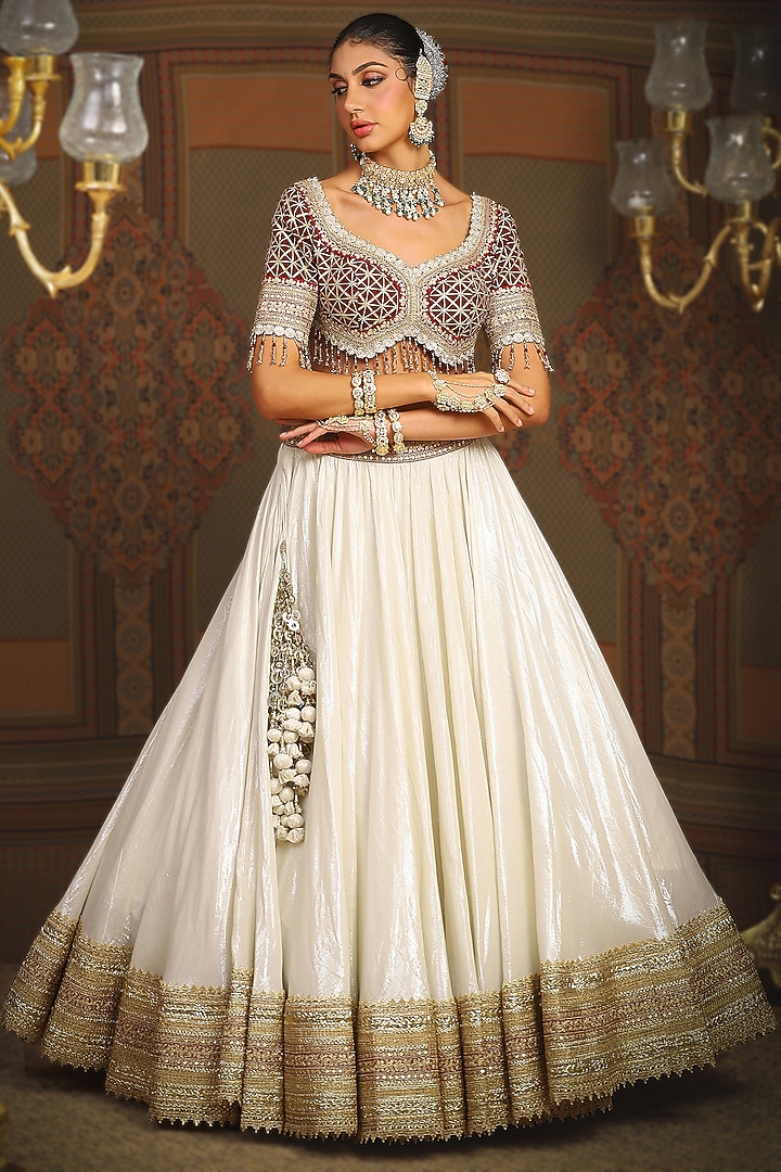 Silver Cotton Shimmer Chanderi Gota Embroidered Wedding Lehenga Set by Shikhar Sharma at Pernia's Pop Up Shop