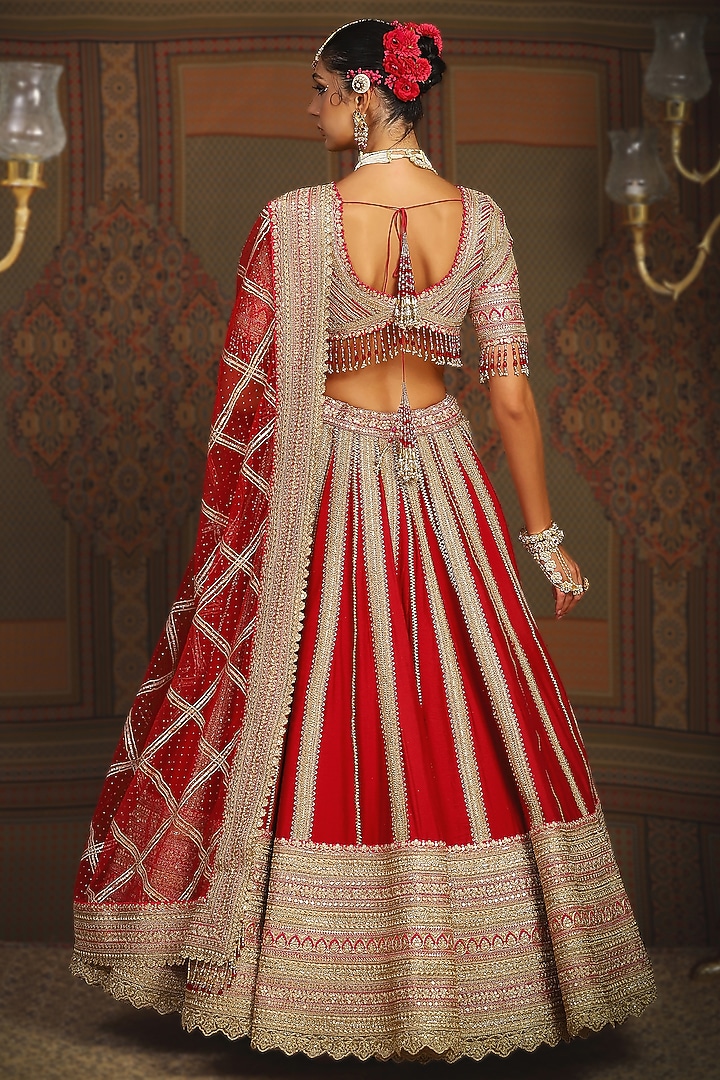 Red Silk Chanderi Dori Embroidered Bridal Lehenga Set by Shikhar Sharma at Pernia's Pop Up Shop