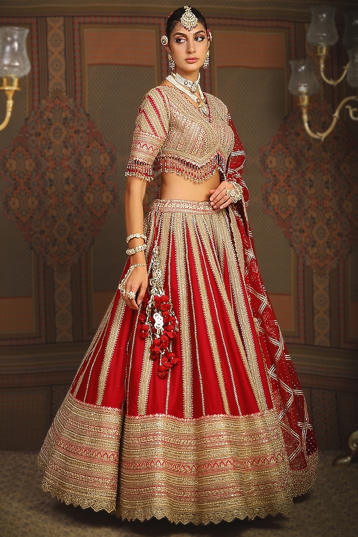 Red Silk Chanderi Dori Embroidered Bridal Lehenga Set by Shikhar Sharma at Pernia's Pop Up Shop