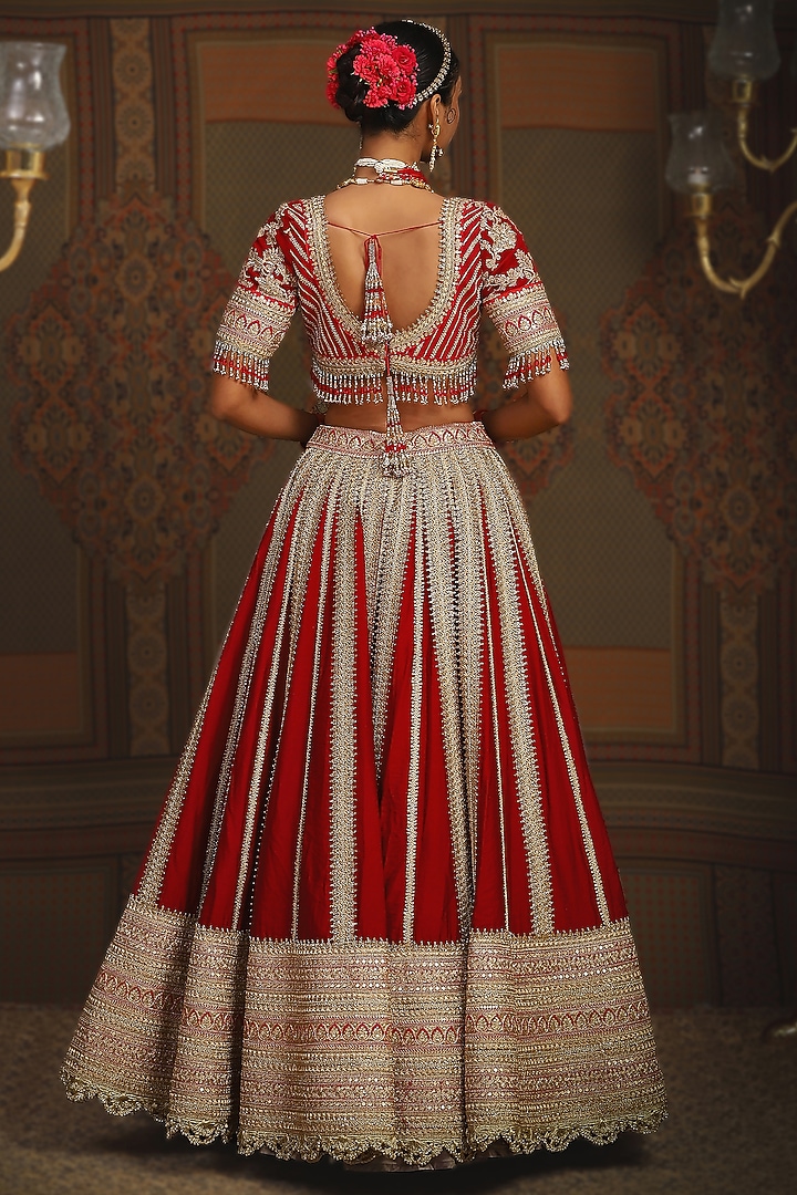 Red Silk Chanderi Dori Embroidered Bridal Lehenga Set by Shikhar Sharma at Pernia's Pop Up Shop