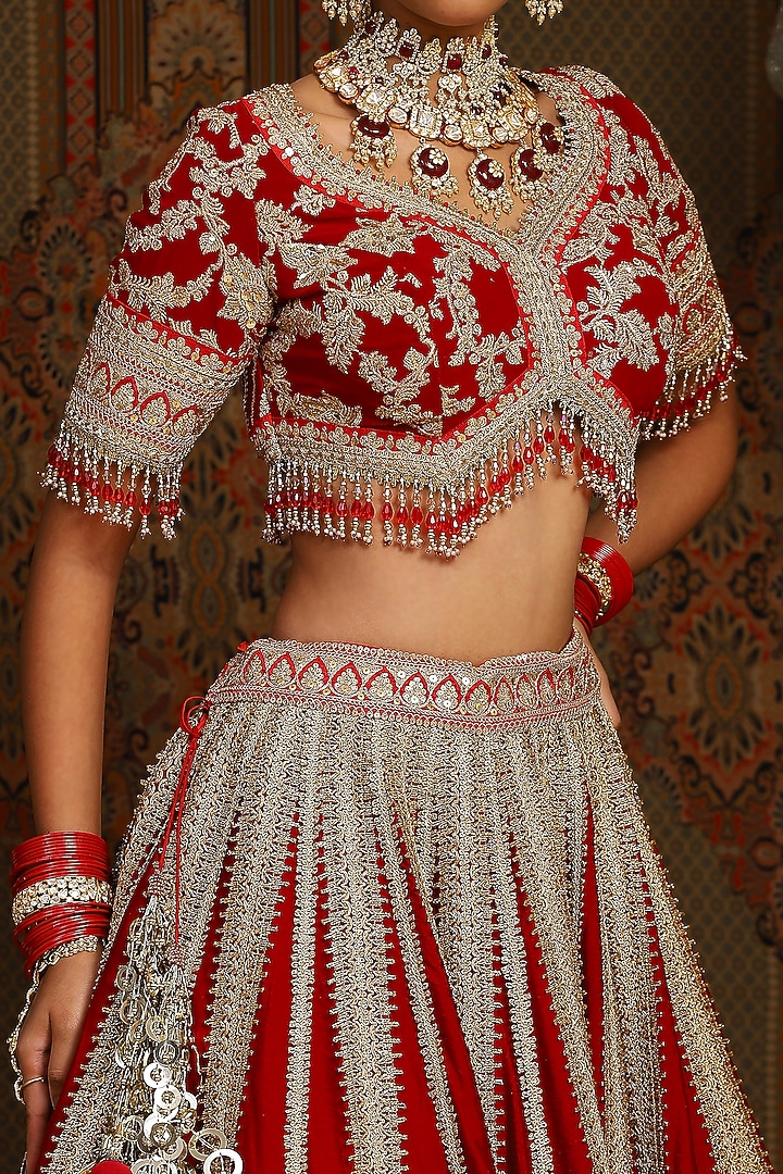 Red Silk Chanderi Dori Embroidered Bridal Lehenga Set by Shikhar Sharma at Pernia's Pop Up Shop