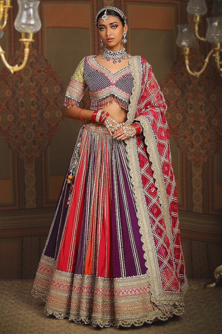 Multi-Colored Silk Chanderi Dori Embroidered Bridal Lehenga Set by Shikhar Sharma at Pernia's Pop Up Shop