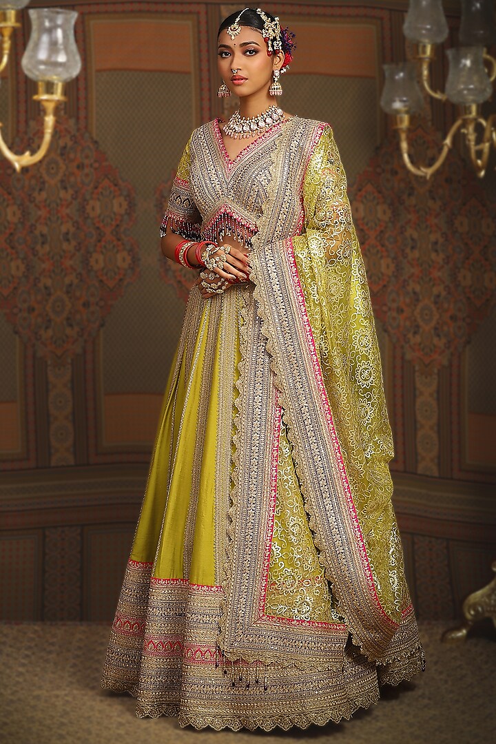 Lemon Green Silk Chanderi Dori Embroidered Bridal lehenga for 22 Lehenga by Shikhar Sharma at Pernia's Pop Up Shop