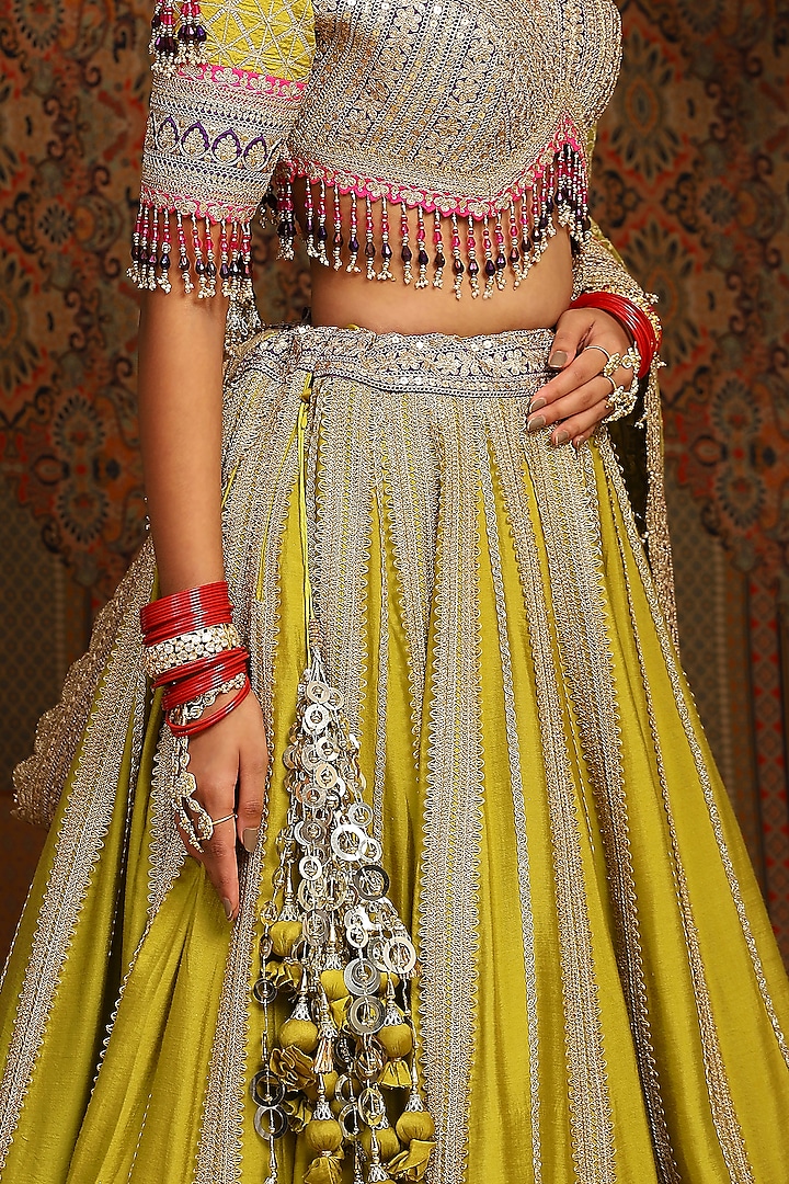 Lemon Green Silk Chanderi Dori Embroidered Bridal Lehenga by Shikhar Sharma at Pernia's Pop Up Shop