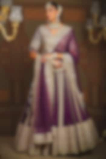 Dark Purple Silk Chanderi Dori Embroidered Bridal Lehenga Set by Shikhar Sharma at Pernia's Pop Up Shop