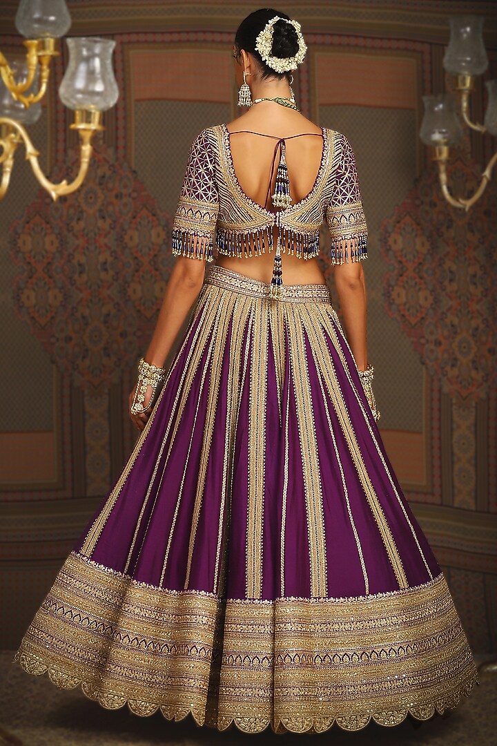 Dark Purple Silk Chanderi Dori Embroidered Bridal Lehenga Set by Shikhar Sharma at Pernia's Pop Up Shop